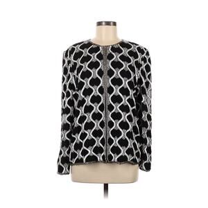 Papell Boutique Evening Silk Sequin Beaded Black White Jacket Medium